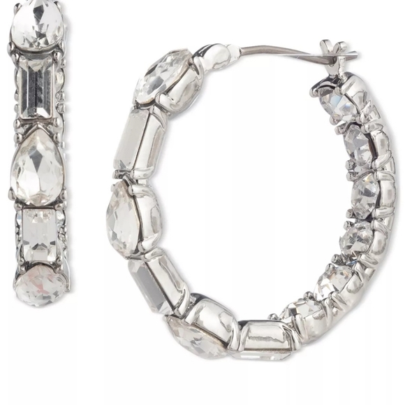 New Givenchy Small Baguette & Pear-Shape Crystal Hoop Earrings, 0.78, NWT - Picture 9 of 9